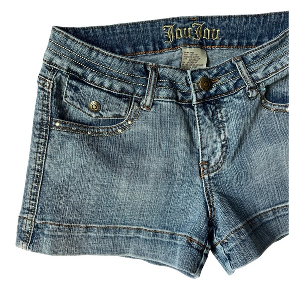 Jou Jou Size 7/8 Jean Shorts with rhinestones and embroidered pockets - Picture 4 of 10